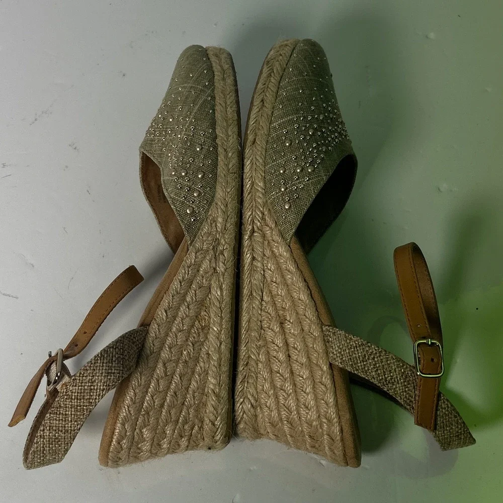 White Mountain Womens Sage Green Studded Espadrille Wedge Sandals W18507 8.5M